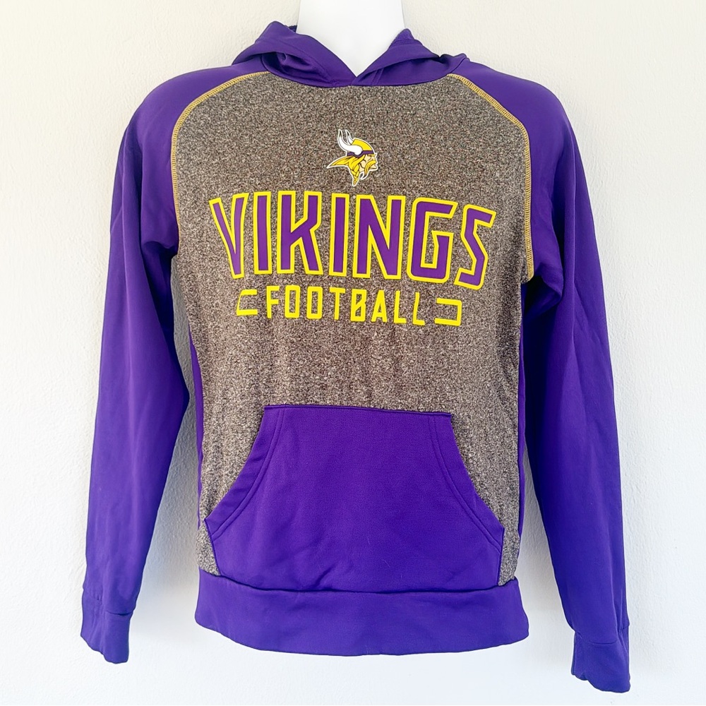 Fanatics NFL Minnesota Vikings gray purple fleece lined pullover hoodie small